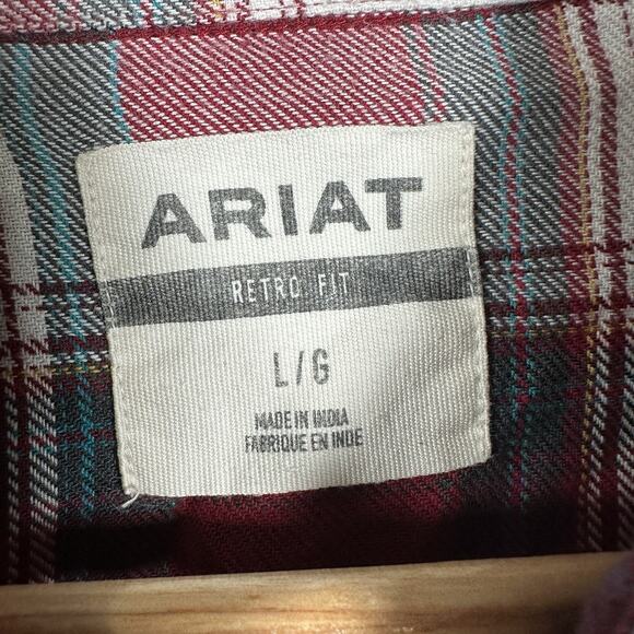 Ariat Retro Fit Mens L Western Pearl Snap‎ Button Up Plaid Red Western Classic - Picture 3 of 8